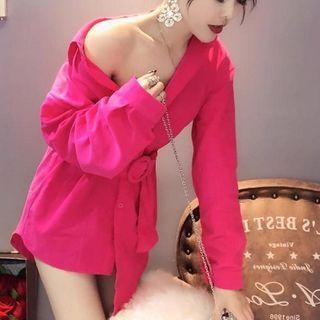 Belt Waist Plain Shirt