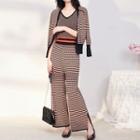 Set: Patterned Knit Camisole Top / Cardigan / Wide Leg Pants