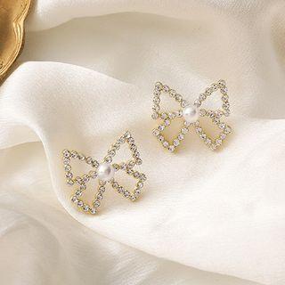 Rhinestone Bow Stud Earring 1 Pr - 1 Pr - Silver - One Size