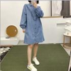 Long-sleeve Frill Trim Denim Shirt Dress
