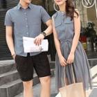 Couple Matching Short-sleeve Shirt / Set: Sleeveless Midi Dress + Sheer Midi Skirt