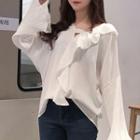 Ruffled Flared Long-sleeve Blouse