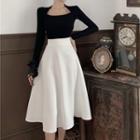 Long-sleeve Plain Top / A-line Plain Skirt