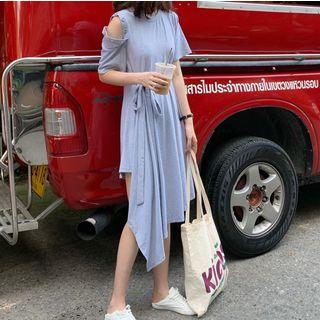 Asymmetric Hem Cutout Short Sleeve Dress