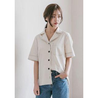 Notched-collar Contrast-stitch Shirt