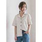 Notched-collar Contrast-stitch Shirt