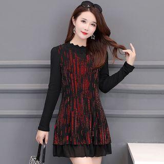 Long-sleeve Mini A-line Chiffon Dress