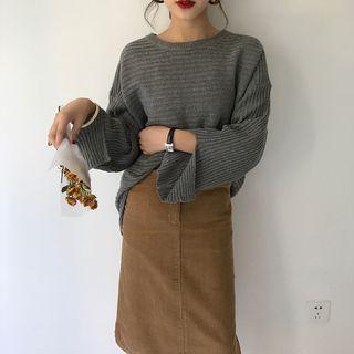 Plain Bell-sleeve Loose-fit Sweater