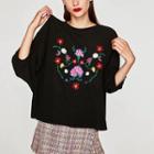 Elbow-sleeve Floral Embroidered Sweater Top