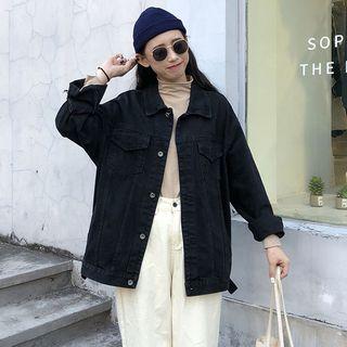 Plain Denim Jacket Black - One Size
