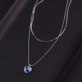 Heart Pendant Layered Necklace Box Set With Gift Box - 1 Pc - Silver - One Size