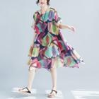 Short-sleeve Leaf Print Chiffon Dress