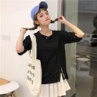 Elbow-sleeve Slitted T-shirt