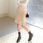 Lace Mesh-overlay H-line Skirt