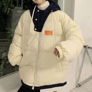 Two-tone Padded Hooded Zip-up Coat