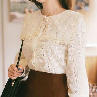 Sailor-collar Crochet-trim Lace Blouse