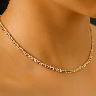 Rhinestone Layered Alloy Necklace Gold & White - One Size