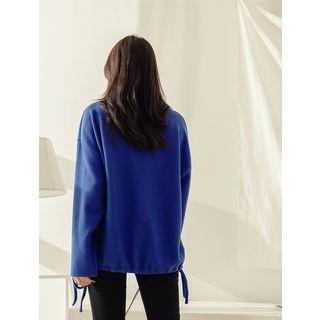 Plus Size Mockneck Drawstring-hem Fleece Top