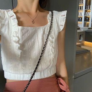 Square-neck Sleeveless Blouse / Side Tie A-line Skirt