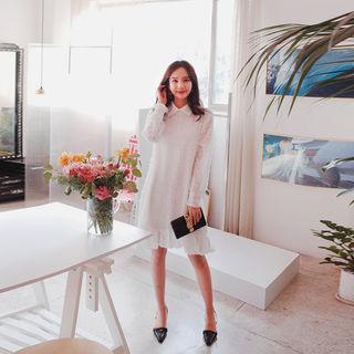 Collared Ruffle-hem Fringe-trim Dress