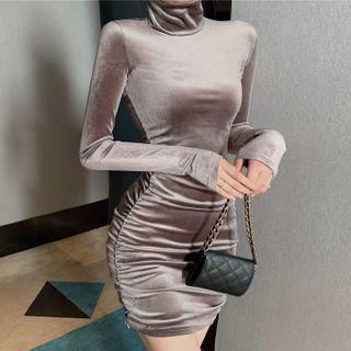 Turtleneck Velvet Sheath Dress