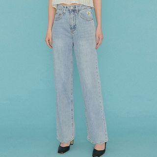 Washed Embroidered Straight-fit Jeans