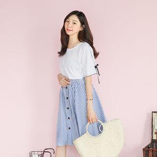 Buttoned Stripe A-line Flare Skirt