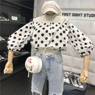 3/4-sleeve Polka Dot Cropped Top