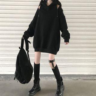 Zip-accent Cold Shoulder Hoodie