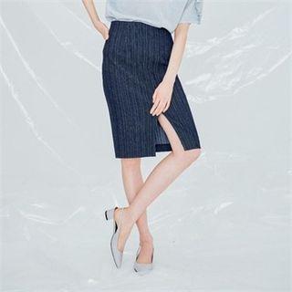Slit-front Striped Pencil Skirt