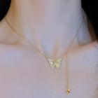 Butterfly Rhinestone Pendant Alloy Necklace Necklace - Gold - One Size