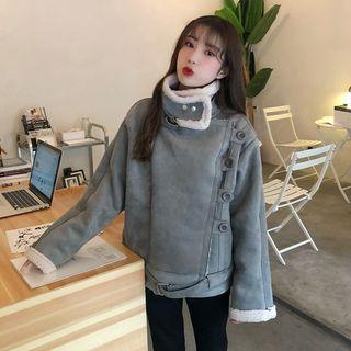 Faux Suede Stand Collar Buttoned Jacket