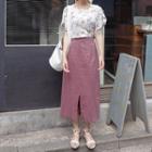 Band-waist Slit-hem Long Skirt