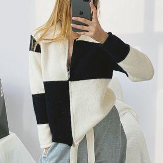 Checkered Zip Cardigan