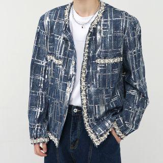 Faux Pearl Trim Denim Jacket