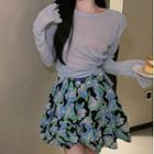 Long-sleeve Drawstring T-shirt / Floral Mini Skirt (various Designs)