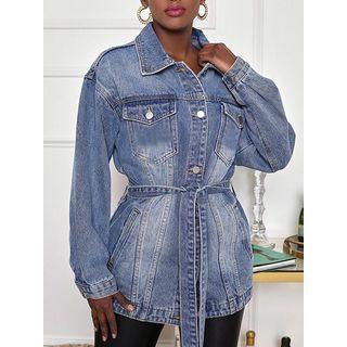Long Sleeve Belt Denim Jacket