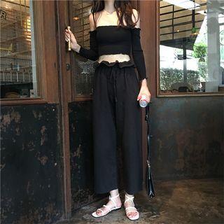 Long-sleeve Off Shoulder Top / Wide-leg Pants