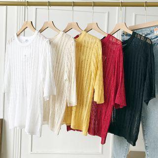 Short-sleeve Plain Sheer Knit Top