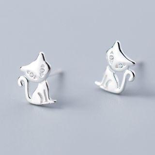 925 Sterling Silver Cat Earring S925 Silver - Silver - One Size