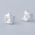 925 Sterling Silver Cat Earring S925 Silver - Silver - One Size