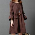 Bell-sleeve Pocketed Shift Dress