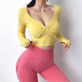 Quick-dry Tie-neckline Deep V-neck Sports Top In 5 Colors