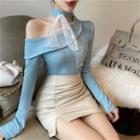 One-shoulder Bow Accent Long-sleeve Knit Top