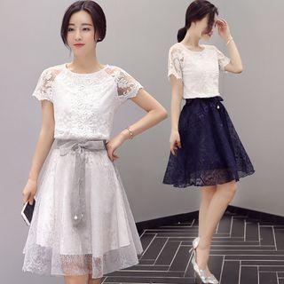 Set: Lace Top + Mini A-line Skirt