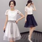 Set: Lace Top + Mini A-line Skirt