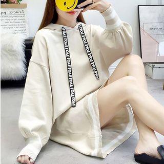 Lettering Strap Knit Hoodie Dress