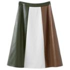 Color Panel Midi Faux Leather Skirt