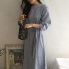 3/4-sleeve Midi A-line Linen Blend Dress