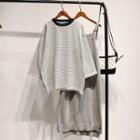 Set: Striped Knit Top + Knit Jumper Dress